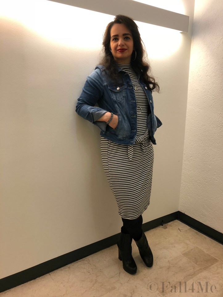 Fall4Me style light denim over black stripes on white