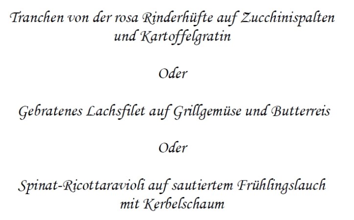 A normal, vegetarian and vegan main dish for a wedding