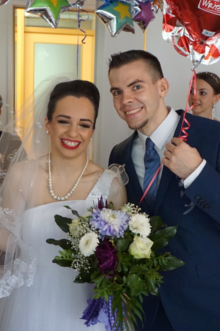 Bride and groom unbelievably happy