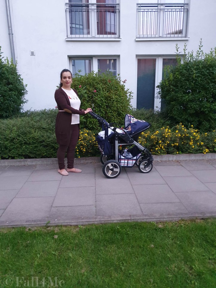 Brown with soft rose accents casually worn