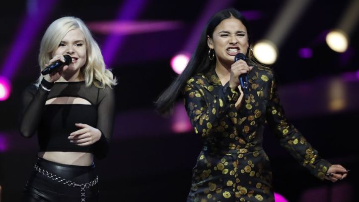 S!sters Carlotta left, Laurita right performing at the Grand Final of the Eurovision Song Contest