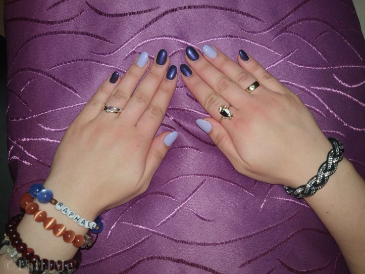 Ultraviolet purple and lavender purple nails.