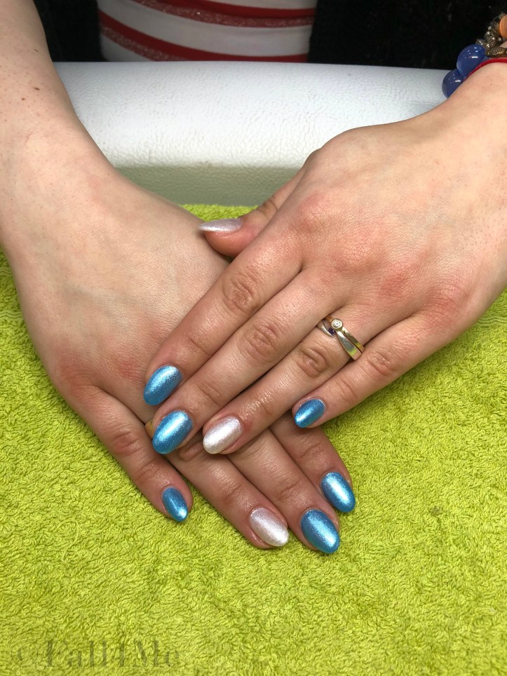 Deep light blue and white nails