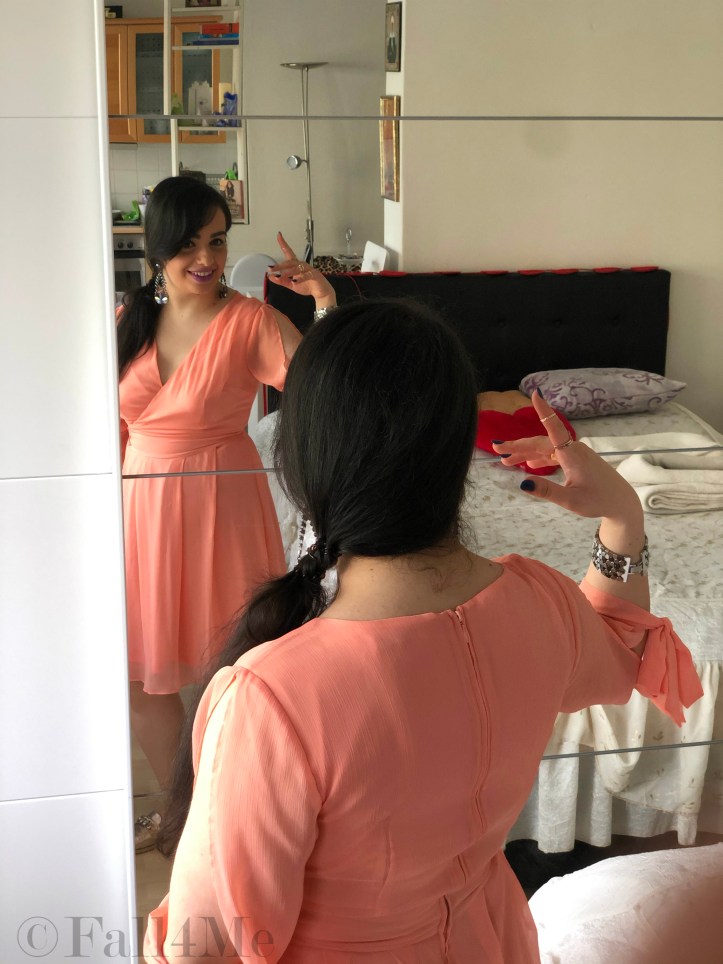 Lavender built around an apricot colored dress.