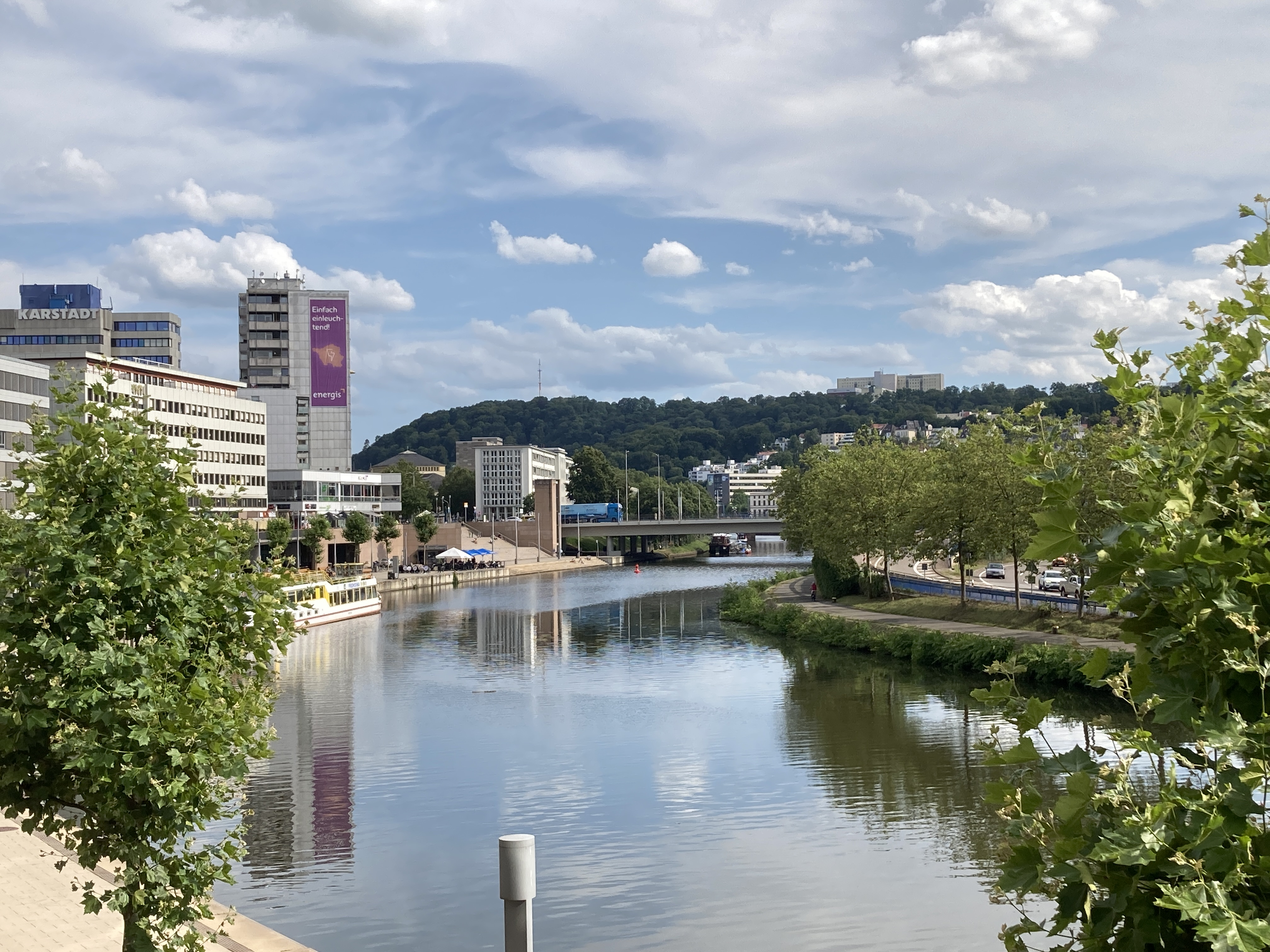 The lake Saar and bridges along the city.