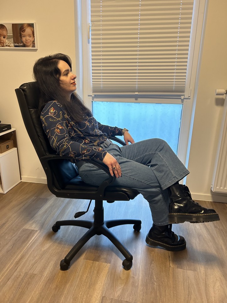 A style in blue with black combat boots.