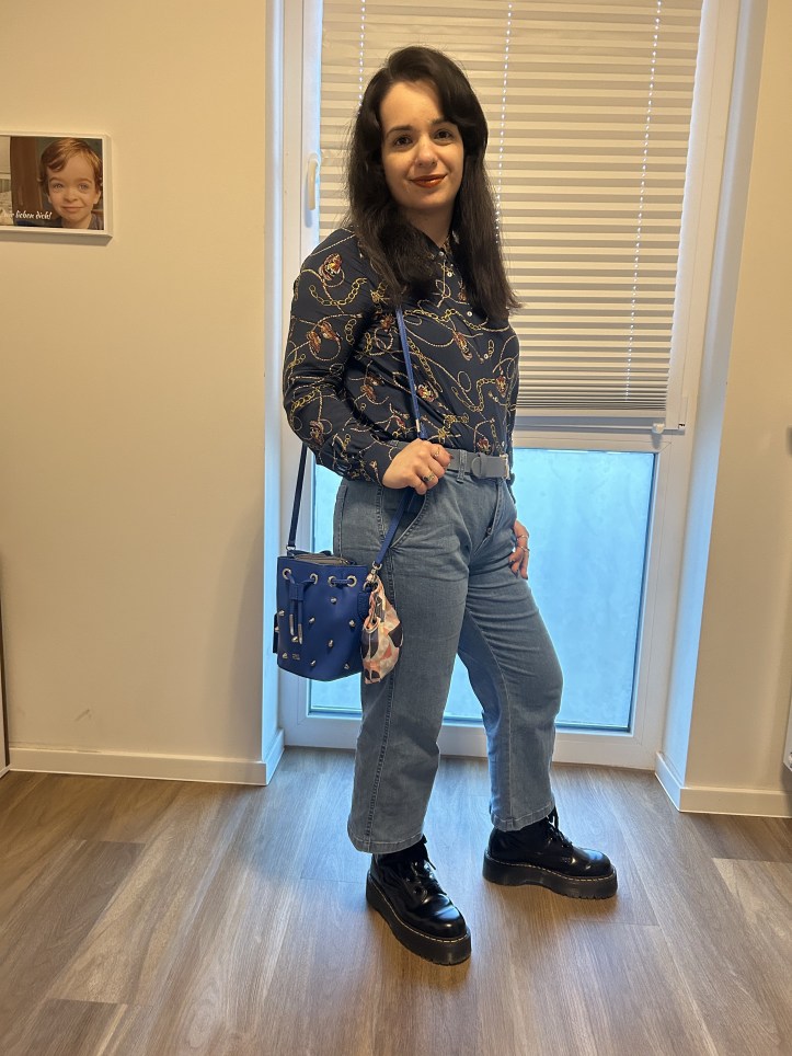 A style in blue with black combat boots.