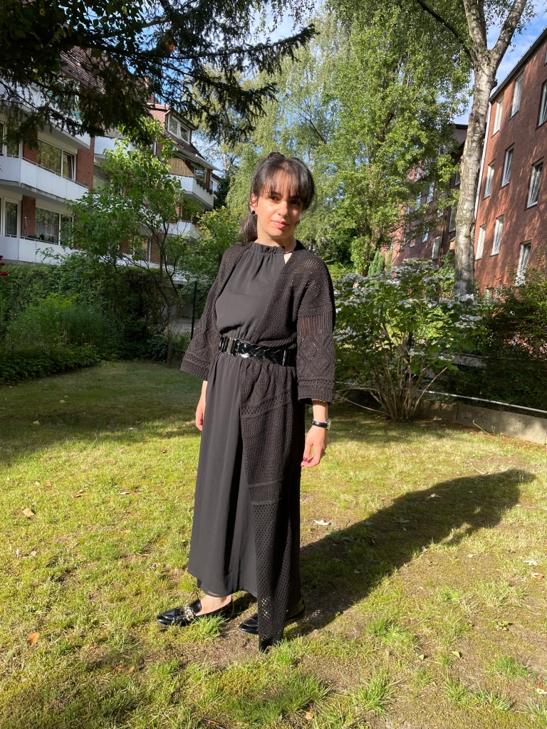 A summer maxi-dress in black.